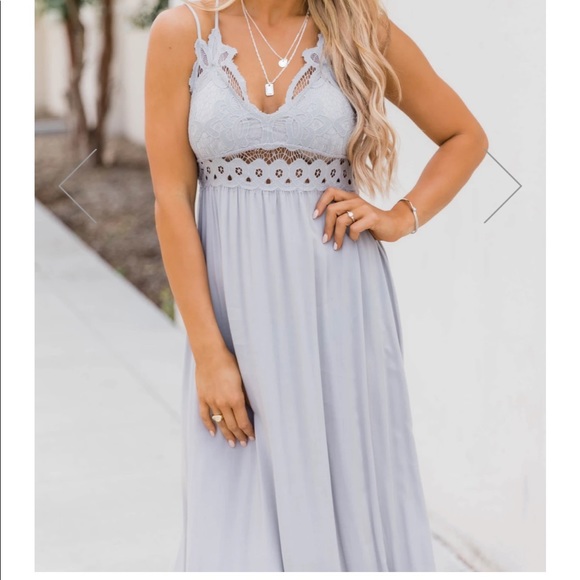 Dusty Blue Lace Maxi Dress - Picture 3 of 4